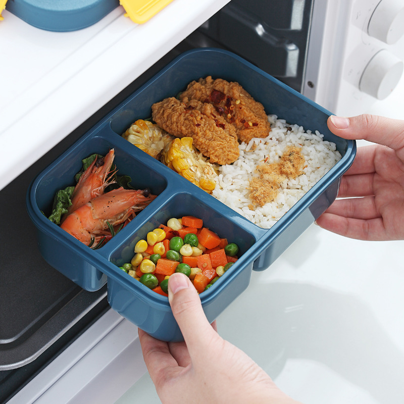 Nordic Style Lunch Box Three-Grid Microwave Oven Heating Lunch Box Office Worker Student Bento Box Tableware to-Go Box Cross-Border