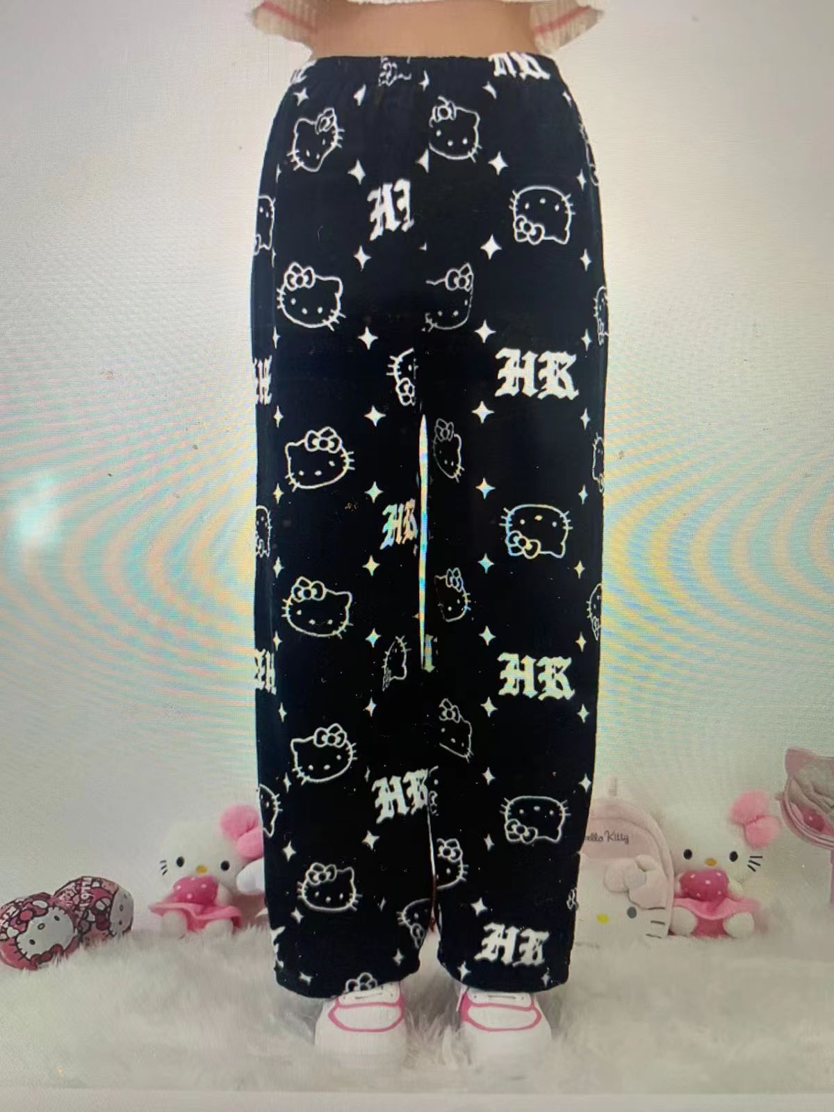 Foreign Trade Halloween Cartoon Flannel Pajama Pants Women's Autumn and Winter Fleece-Lined Warm Leisure Home Graffiti Pants