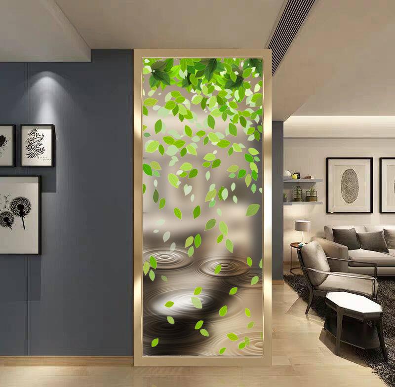 现代简约艺术玻璃屏风入户客厅玄关卧室隔断双面钢化透光装饰叶子
