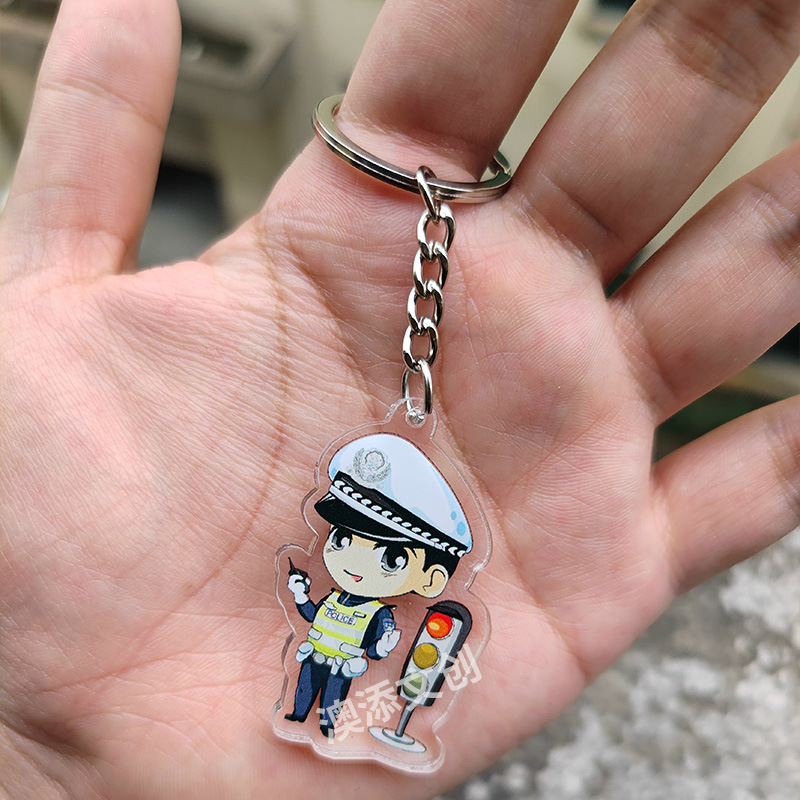 Acrylic Diy Pendant Police Cartoon Cartoon Epoxy Keychain Pendant Accessories Star Human-Shaped Standing Logo