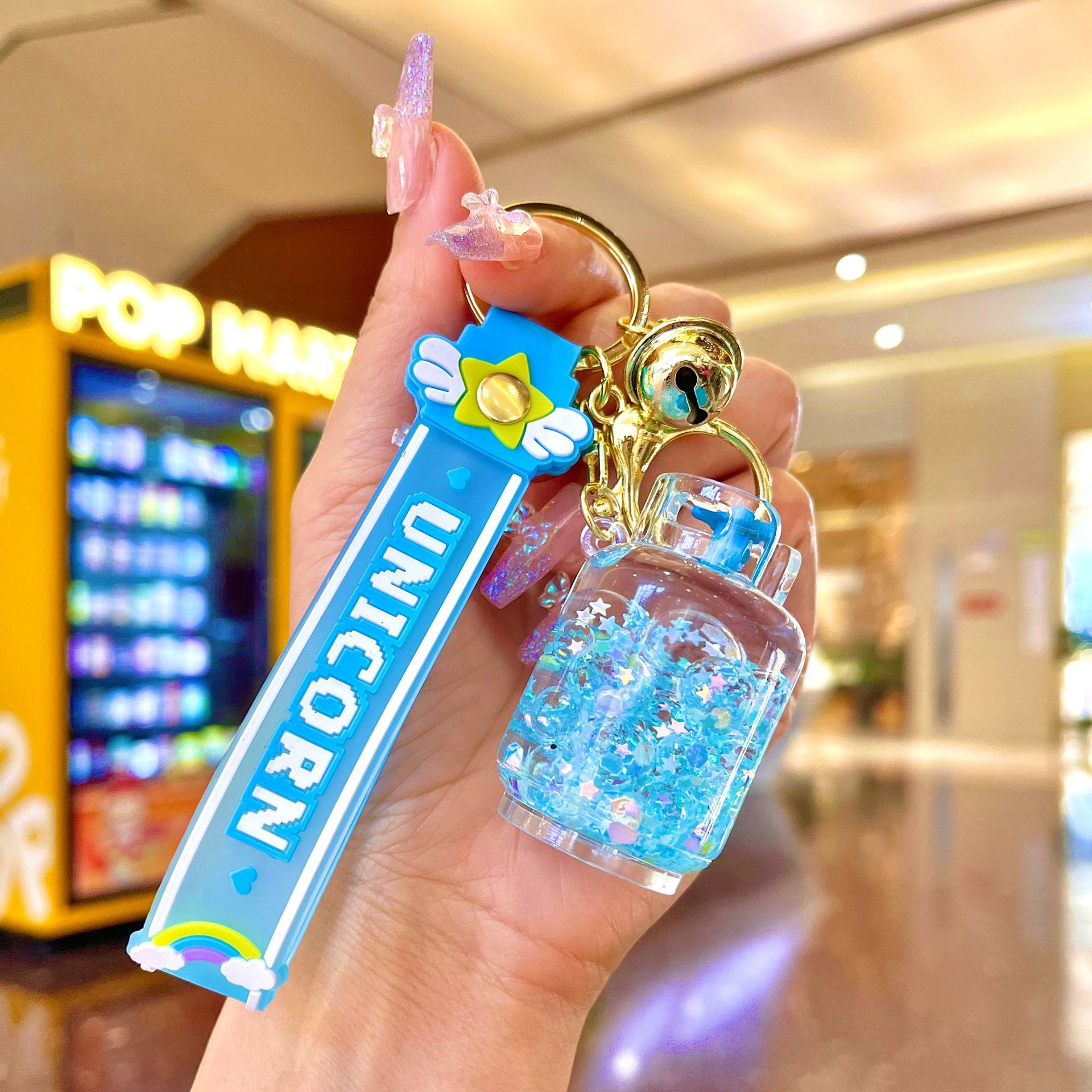 Luminous Quicksand Bottle Keychain Oil Bubble Beads Gas Cylinder Key Chain Small Birthday Gift Handbag Pendant Wholesale