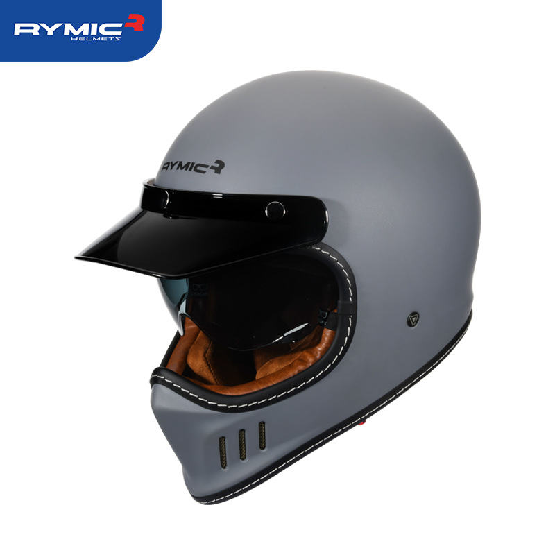机车网rymic摩托车复古头盔覆式全盔电动车男女个性酷四季安全帽