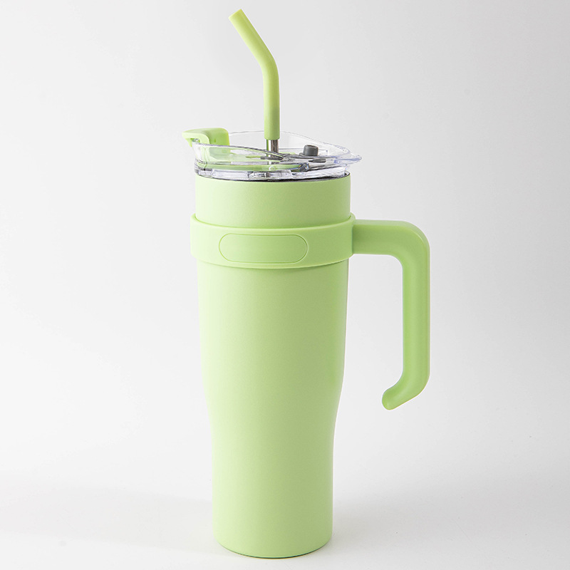 New Large-Capacity Water Cup Thermos Cup Straw Cup Heat and Cold Insulation Indoor Female Student Thermos Cup Handheld Cup