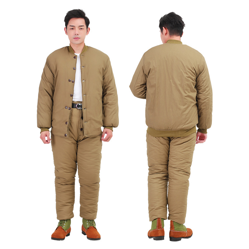 男士加厚棉服套装煤矿井下劳保绿黄棉袄老式棉裤冷库防寒工作部队