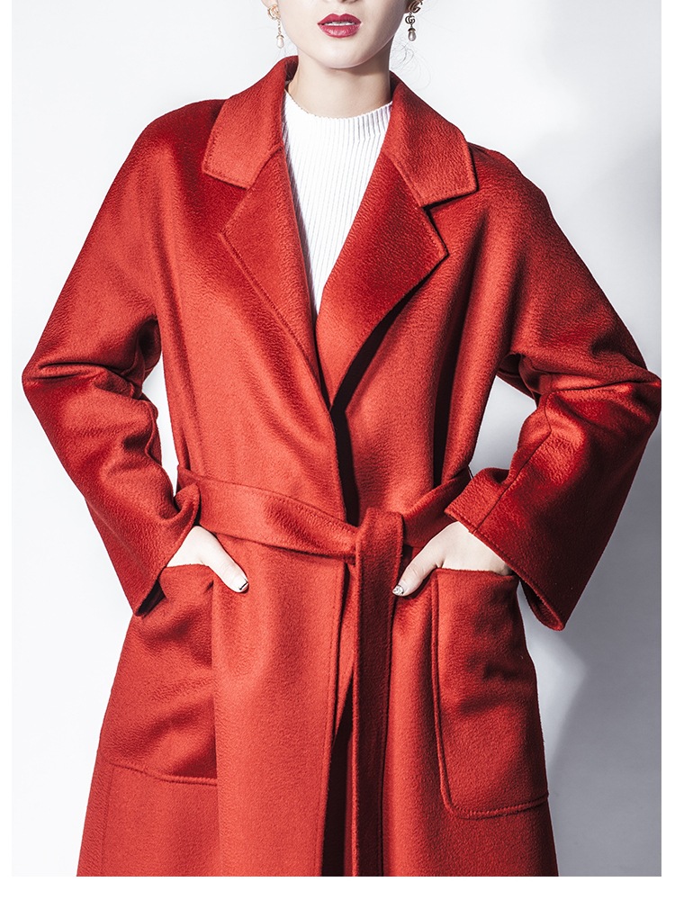 2020新款中国红色max双面水波纹labbro大领羊绒羊毛大衣女 中长款