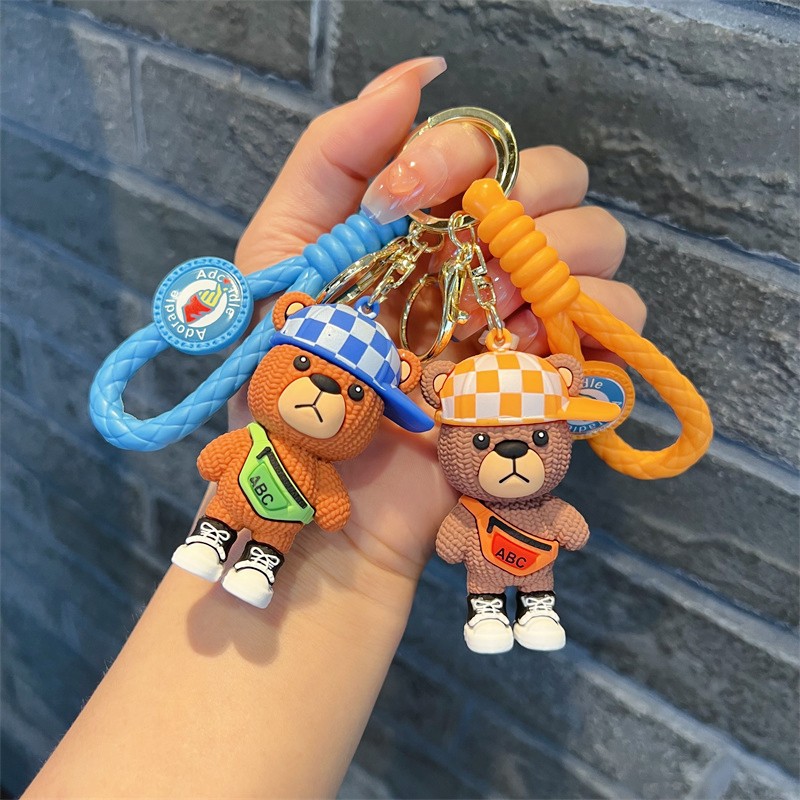 Creative Cartoon Knitted Wool Bear Keychain Cute Sportswear Hat Bear Key Chain Men's and Women's Handbags Pendant Wholesale