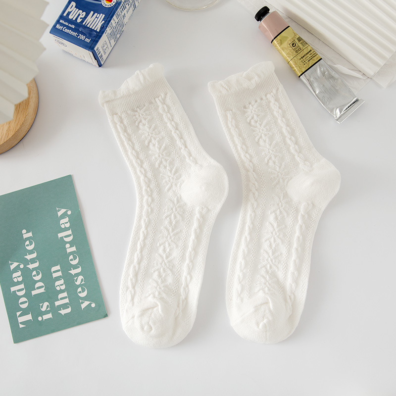 White Socks for Women Cute Japanese Style JK Socks Ins Trendy Summer Tube Socks Spring and Autumn Long Lolita Lace Socks