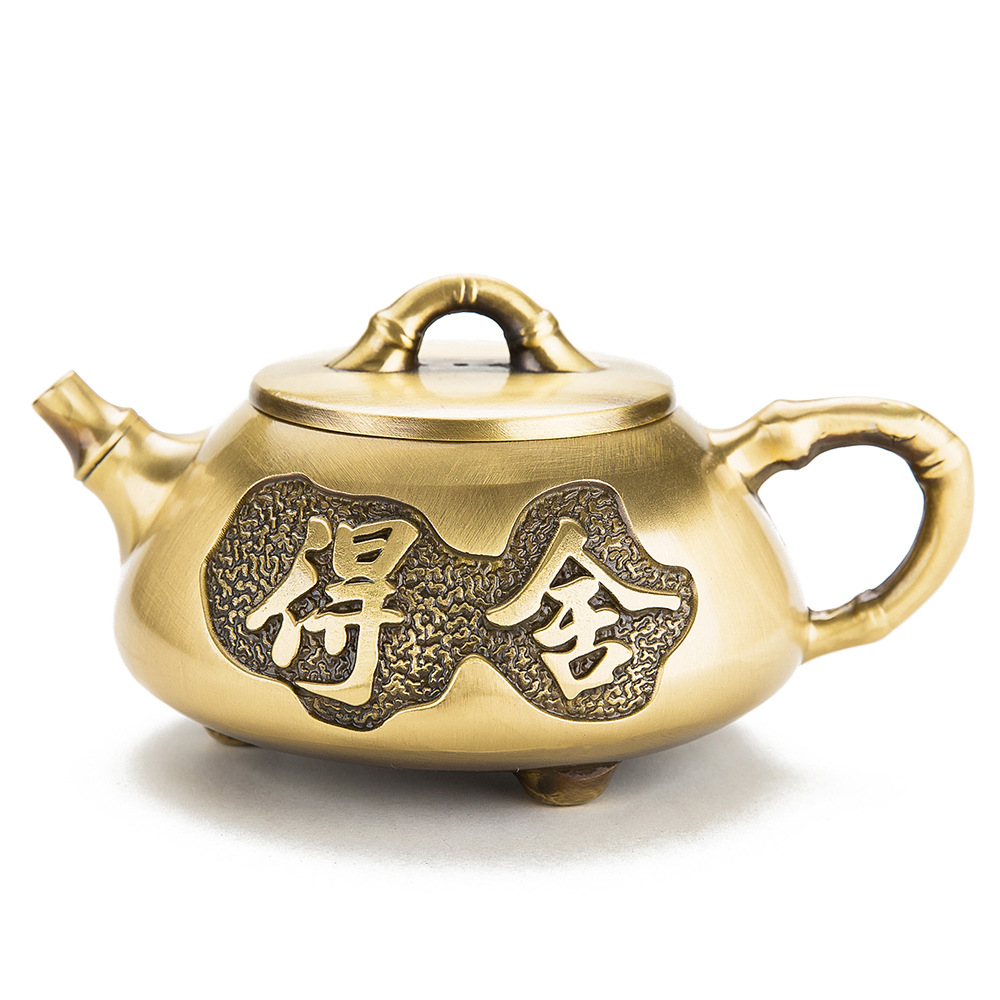 Brass Handle Pot Decoration Little Teapot Brass Willing Teapot Tea Cup Crafts Tea Set Antique Home Wine Pot