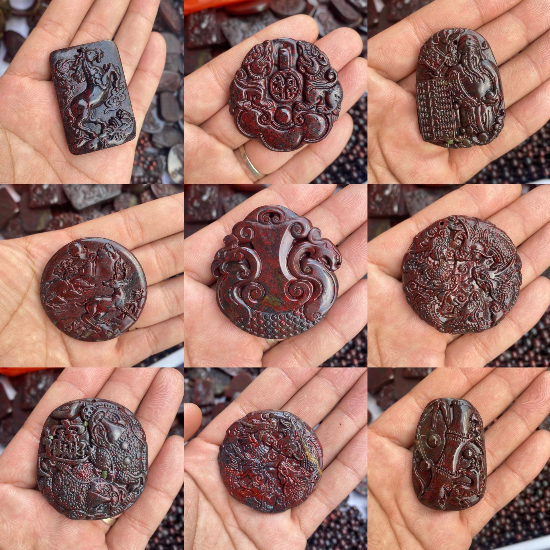 天然陨石红伊丁平安牌吊坠批发 鸡血石水滴玉挂件磁性无事牌项链