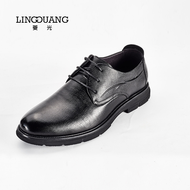 菱光2021年新款商务休闲皮鞋男头层牛皮春秋男士英伦风圆头黑