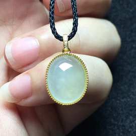 天然a货缅甸翡翠冰种透亮18k金镶嵌成品裸石玉蛋面女款玉石吊坠