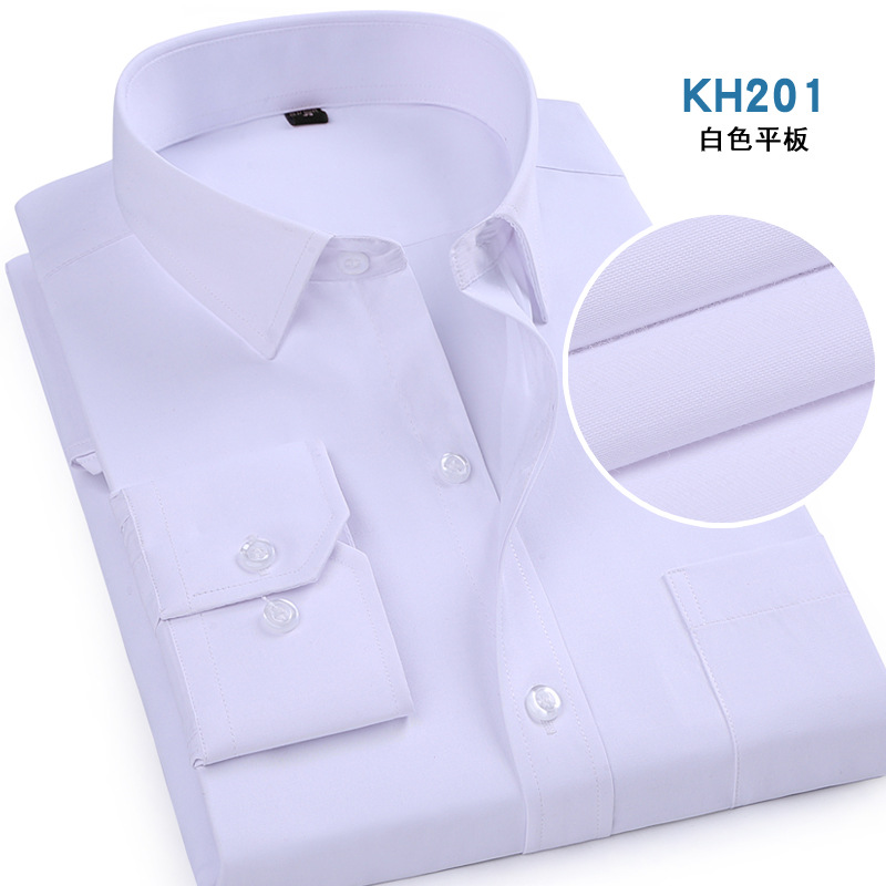 Long Sleeve Shirt Men's Spring and Autumn New Youth Business Professional Formal Wear Non-Ironing Solid Color Casual Men's White Shirt Wholesale