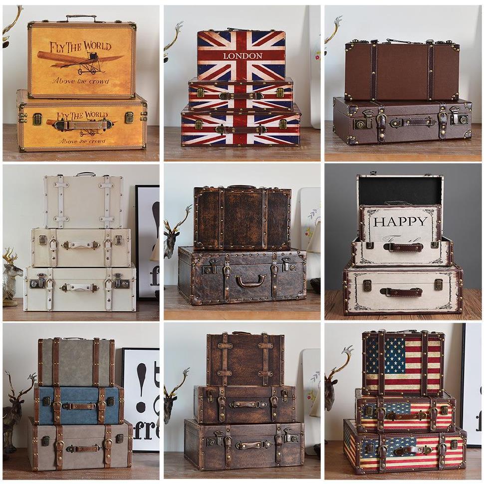 美式复古手提箱木箱子民国皮箱做旧摆件旅行箱橱窗陈列摄影道具箱