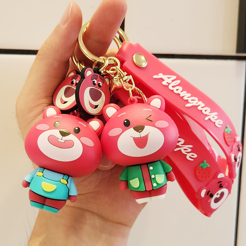 New Internet Celebrity Strawberry Bear Doll Doll Exquisite Keychain Cute Couple Schoolbag Hanging Ornament Small Gift for Students