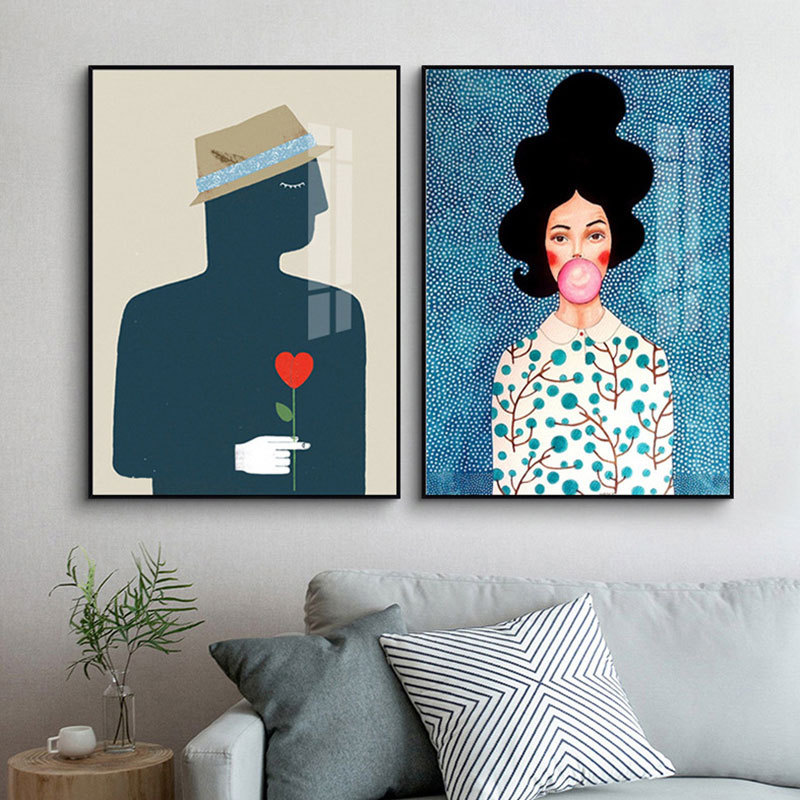 北欧风格抽象人物卧室装饰画玄关过道挂画酒店工装欧美人物像壁画