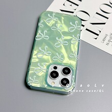 薄荷绿水波纹蝴蝶结适用iPhone15promax苹果14手机壳13新款12女11