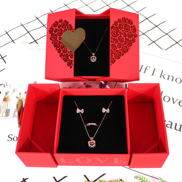 双开爱心礼盒 项链戒指包装盒  首饰品盒子 耳钉盒 七夕礼物