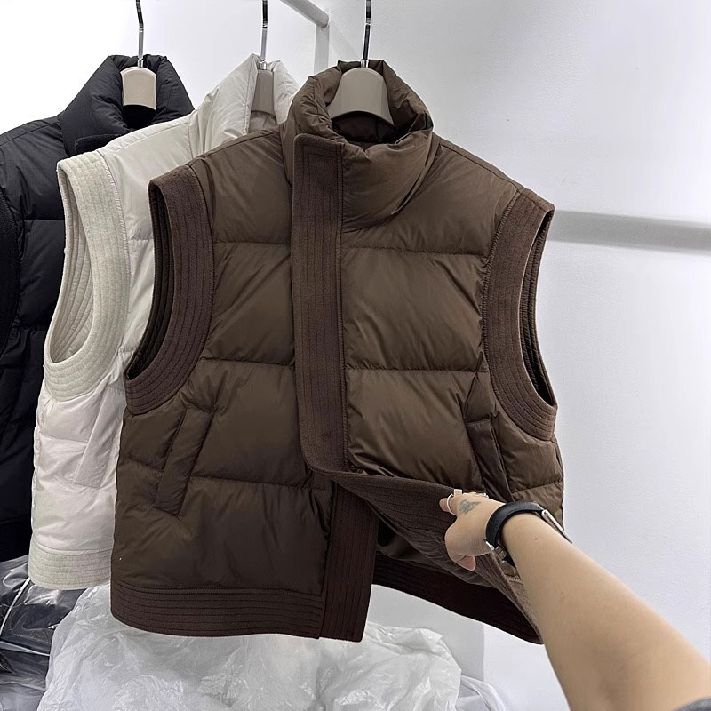 美拉德2023秋冬新款羽绒棉马甲女欧货毛呢拼接坎肩马夹百搭外套女