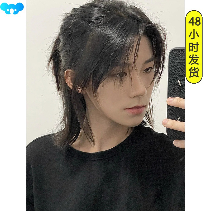 力∑狼尾假发男长发日系男生鲻鱼头半扎中分武士头短发男士全头