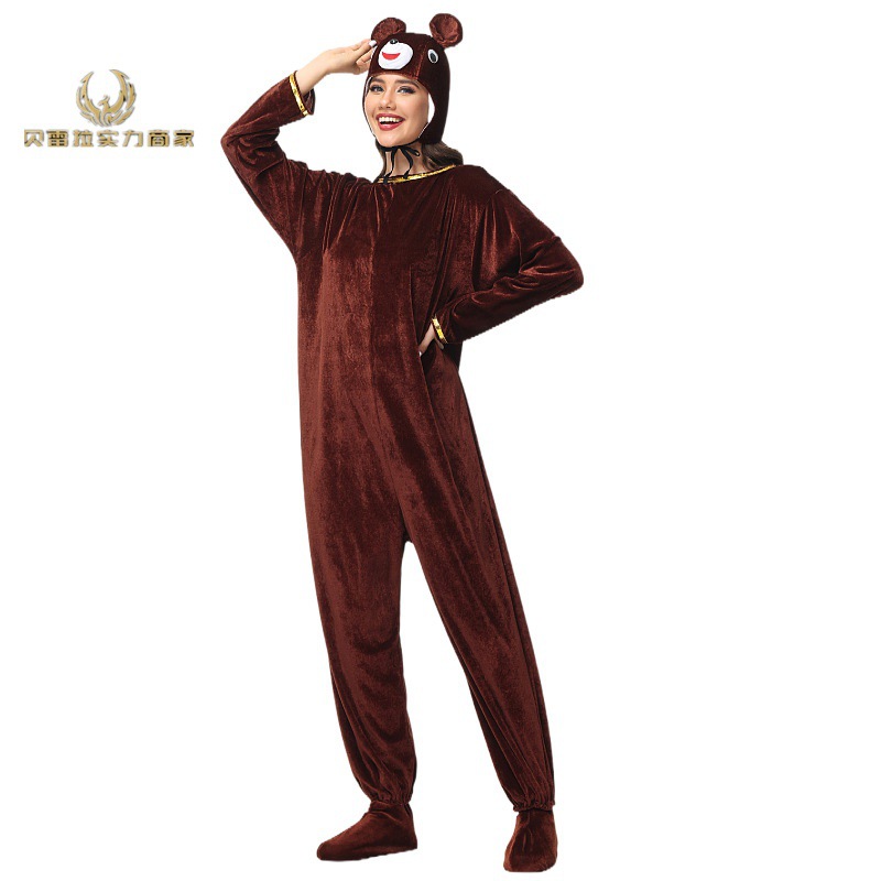 万圣节动物表演cosplay服装 可爱棕色小熊连体服批发 卡通家居服