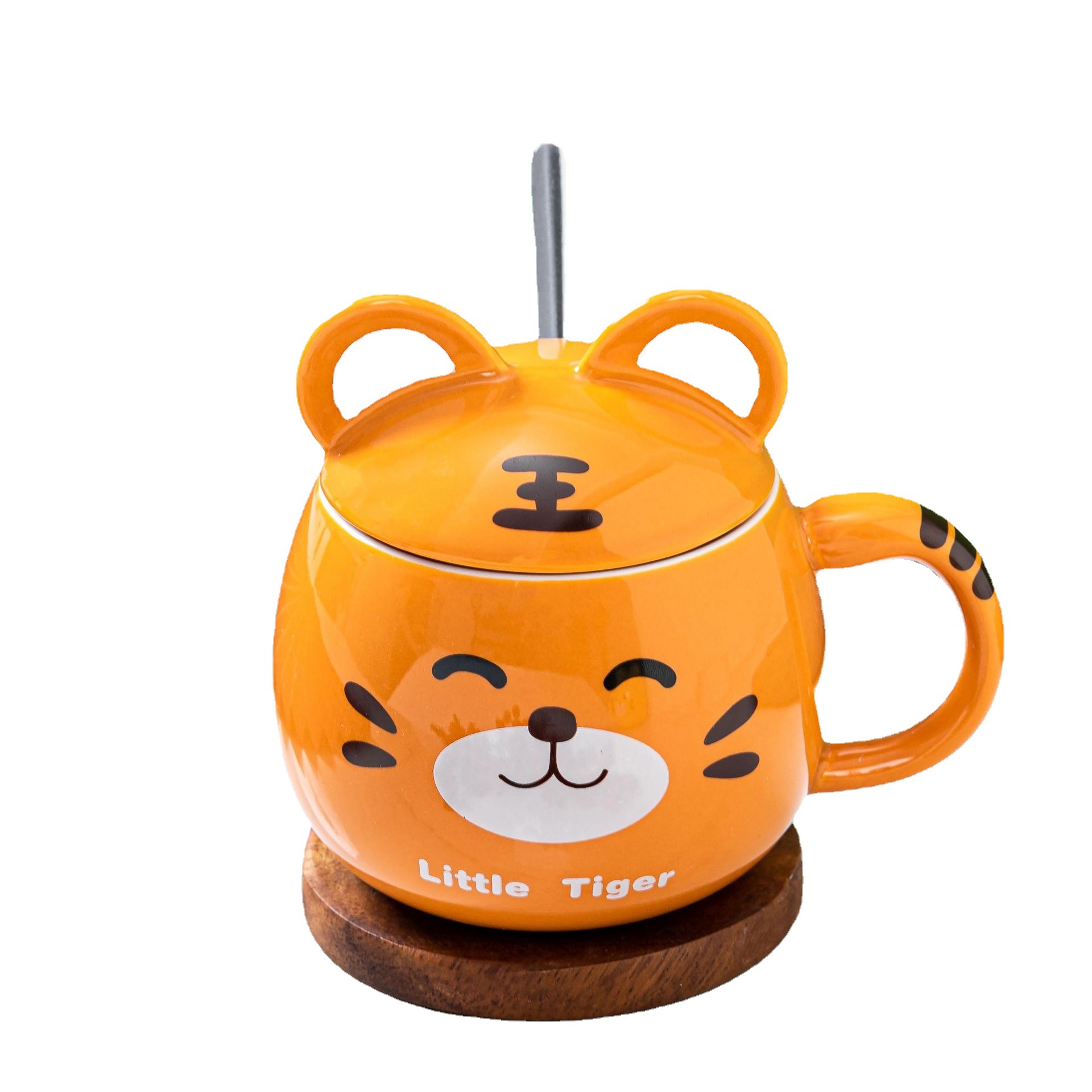 卡通可爱老虎陶瓷杯带盖水杯创意马克杯批发活动礼品赠品杯子