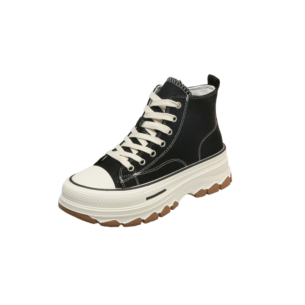 学院风高帮帆布鞋女2024秋新款韩版ins潮厚底增高学生百搭休闲鞋