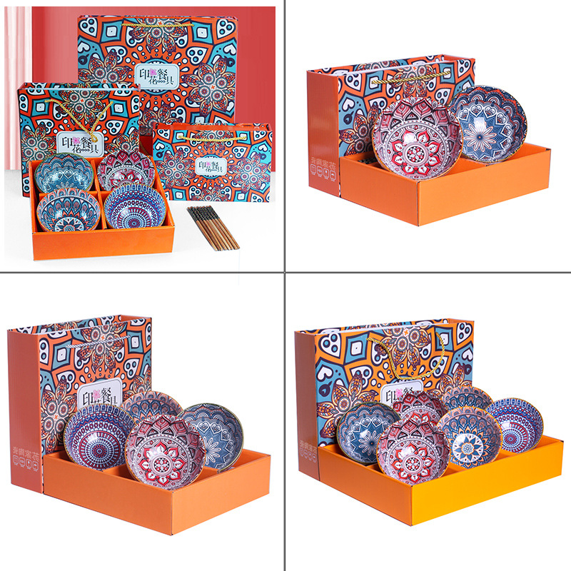 Bohemian Gift Bowl Ceramic Tableware Suit Gift Box Opening Event Gift Souvenirs Wholesale