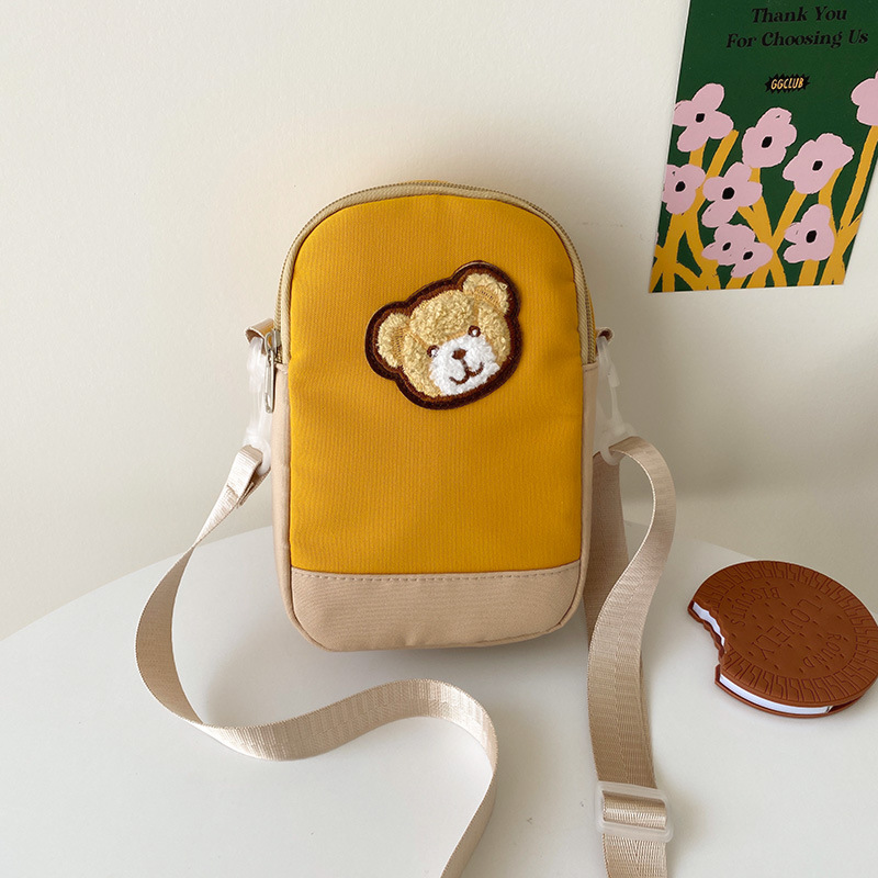 Foreign Trade 2023 New Canvas Bag Korean Fashion Casual Pouch Simple Bear Contrast Color One-Shoulder Crossboby Bag Women