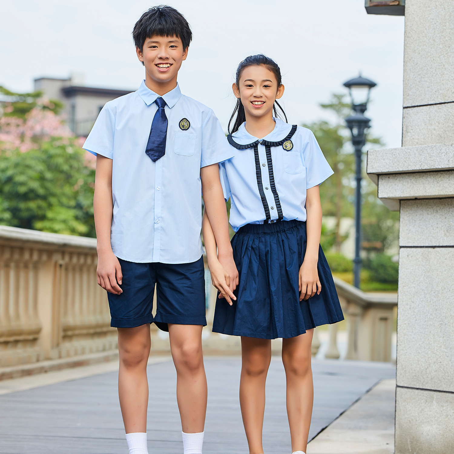 迪斯伊儿初中校服定制礼服套装学院风夏季短袖英伦风蓝色2021新款