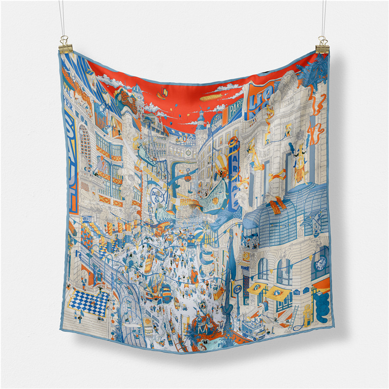 Twill Silk Scarf to Give Mom Mother's Day Scarf Spring French Retro Kerchief Neckerchief Women's Sunscreen Shawl Summer