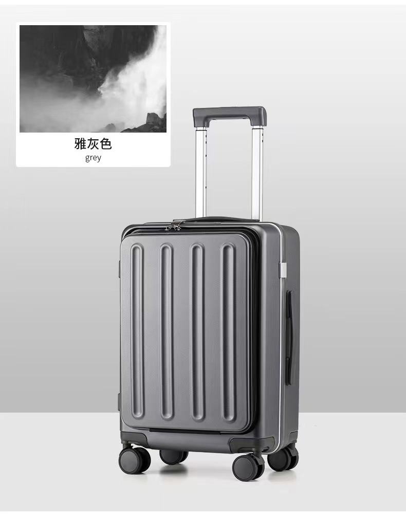 Front Side Open Cover 20-Inch Business Boarding Luggage Women's Lightweight Durable Aluminum Frame Trolley Suitcase Men and Women