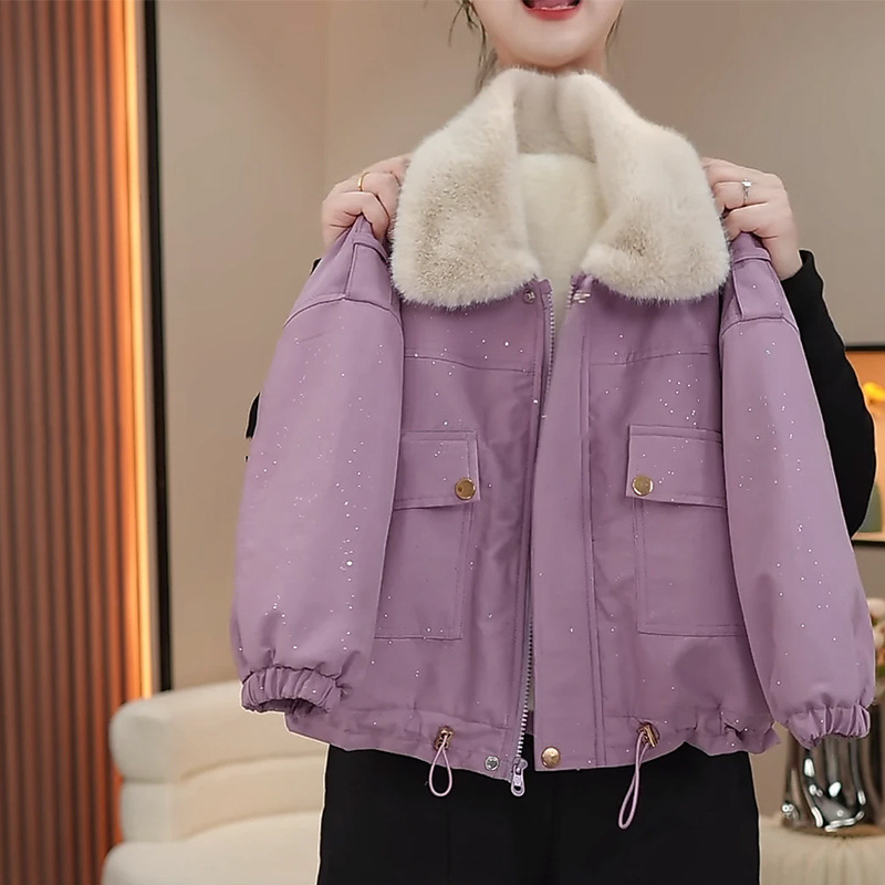 2024新款冬装派克服女童中大童儿毛领潮流外穿加厚加绒兔毛棉衣