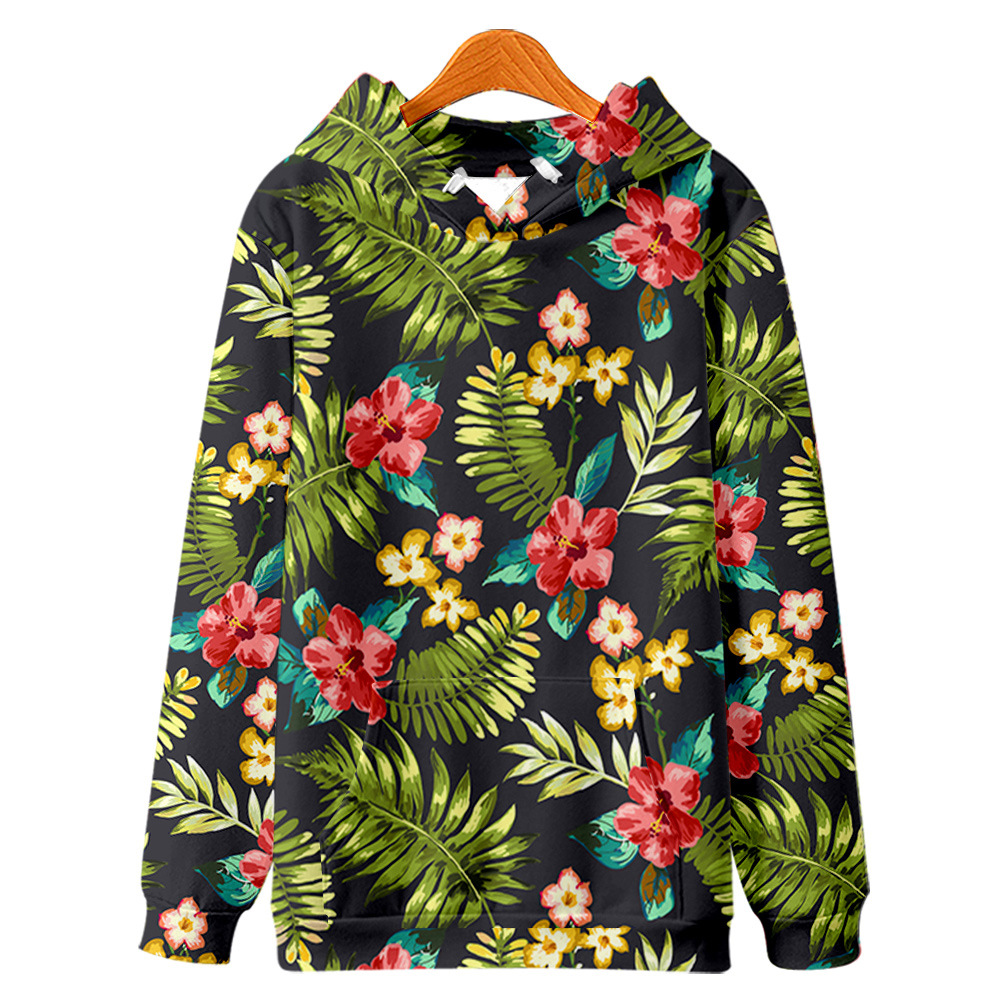 2021跨境 热带植物 创意数码印花连帽卫衣男款衣服情侣装秋冬卫衣