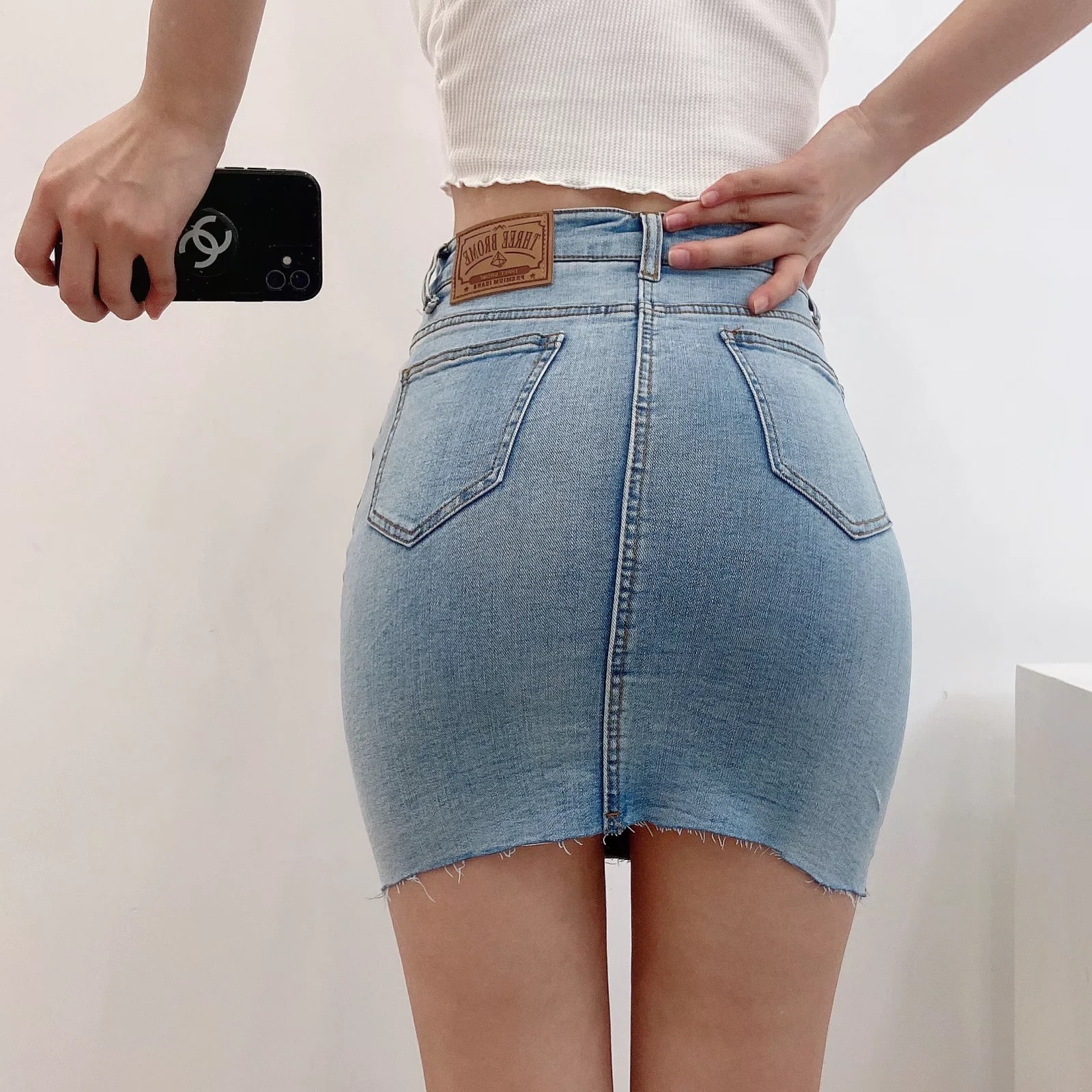 辣妹紧身包臀牛仔裙女2022夏季性感弹力修身一步裙高腰牛仔半身裙