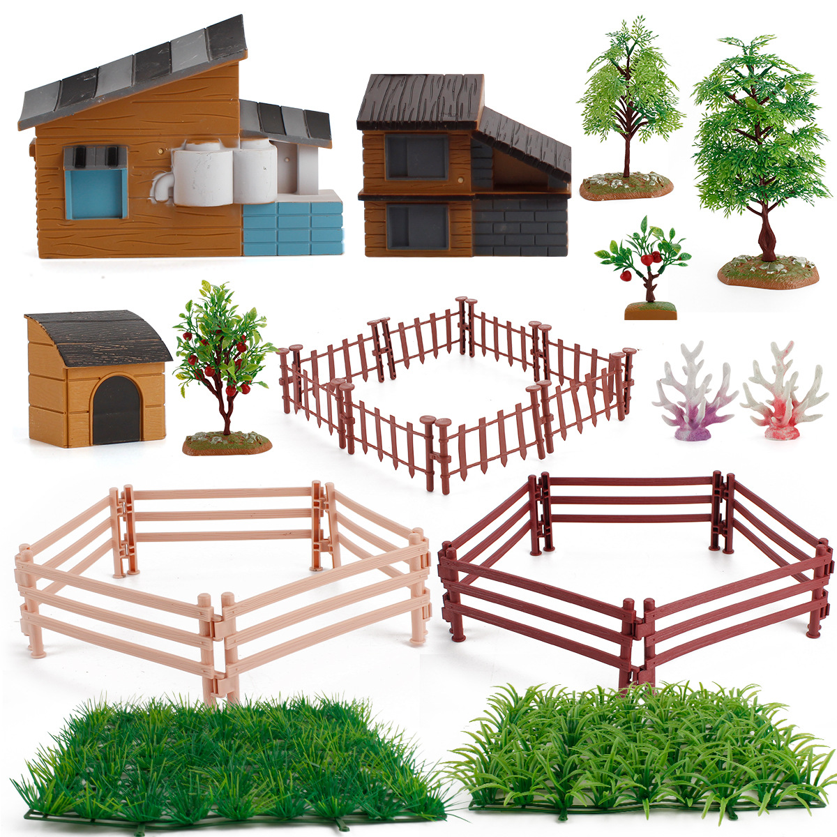 simulation desktop micro landscape farm model decoration house fruit tree water grass fence pasture decoration children‘s toys