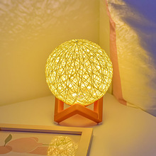 声控语音小夜灯创意卧室床头灯现代个性藤球小夜灯麻线台灯礼品