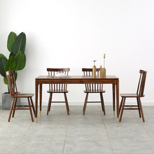 北欧黑胡桃木餐桌 铜包脚原木实木饭桌 简约现代小户型餐厅家具