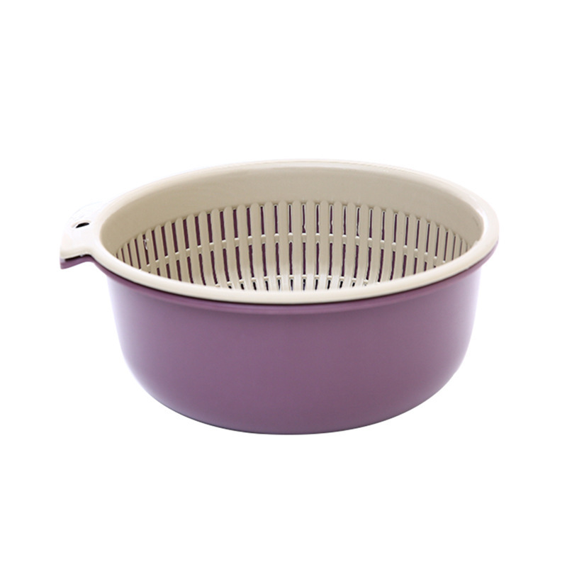 Kitchen Double-Layer Fruit and Vegetable Plastic Contrast Color Drain Basket