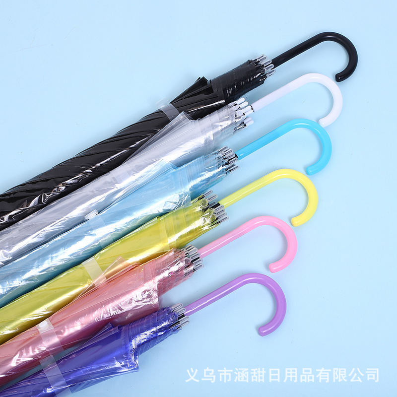 Creative Fresh Long Handle Transparent Umbrella Color Straight Rod Transparent Umbrella Automatic Wholesale Logo Advertising Gift Umbrella