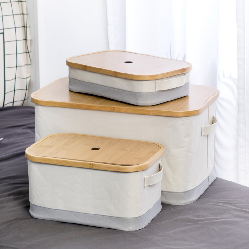 Storage Box Combination Bedroom Storage Foldable Storage Basket Dustproof with Cover Bamboo Cloth Underwear Finishing