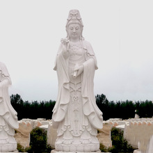 汉白玉石雕观音像厂家供应寺庙供奉三面滴水观音菩萨雕像佛像