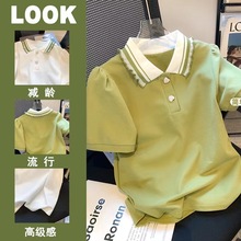 女童夏装学院POLO衫2024夏季新款中大儿童网红洋气短袖T恤上衣潮