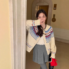 韩柜新款~小众潮牌费尔岛风格休闲慵懒风针织衫短款开衫毛衣女生