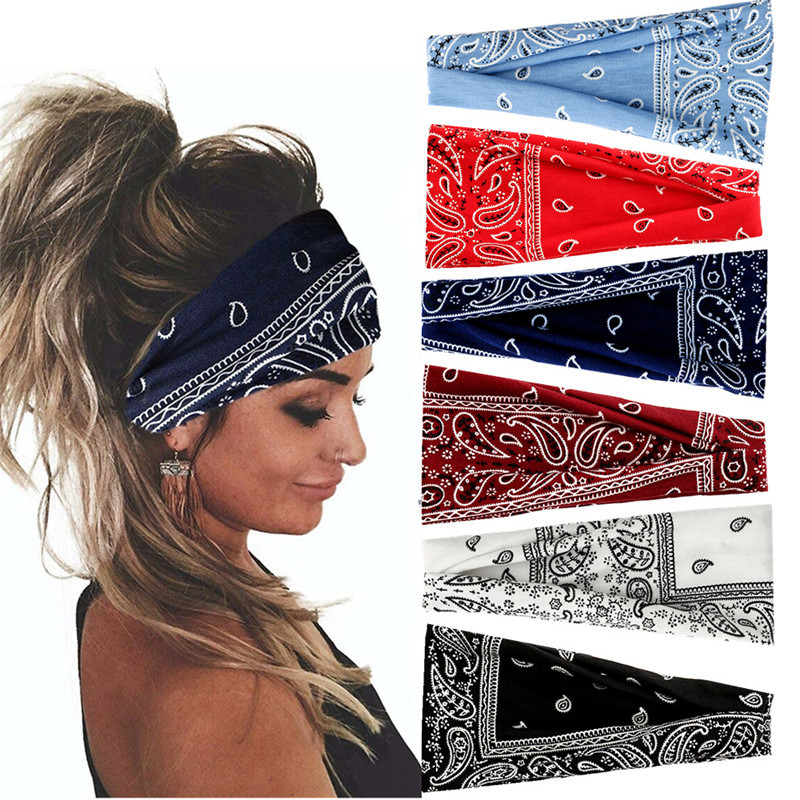 European and American Cross-Border Amazon Women's Hair Band Yoga Printed Headband Bohemian Elastic Turban Headband Headwear