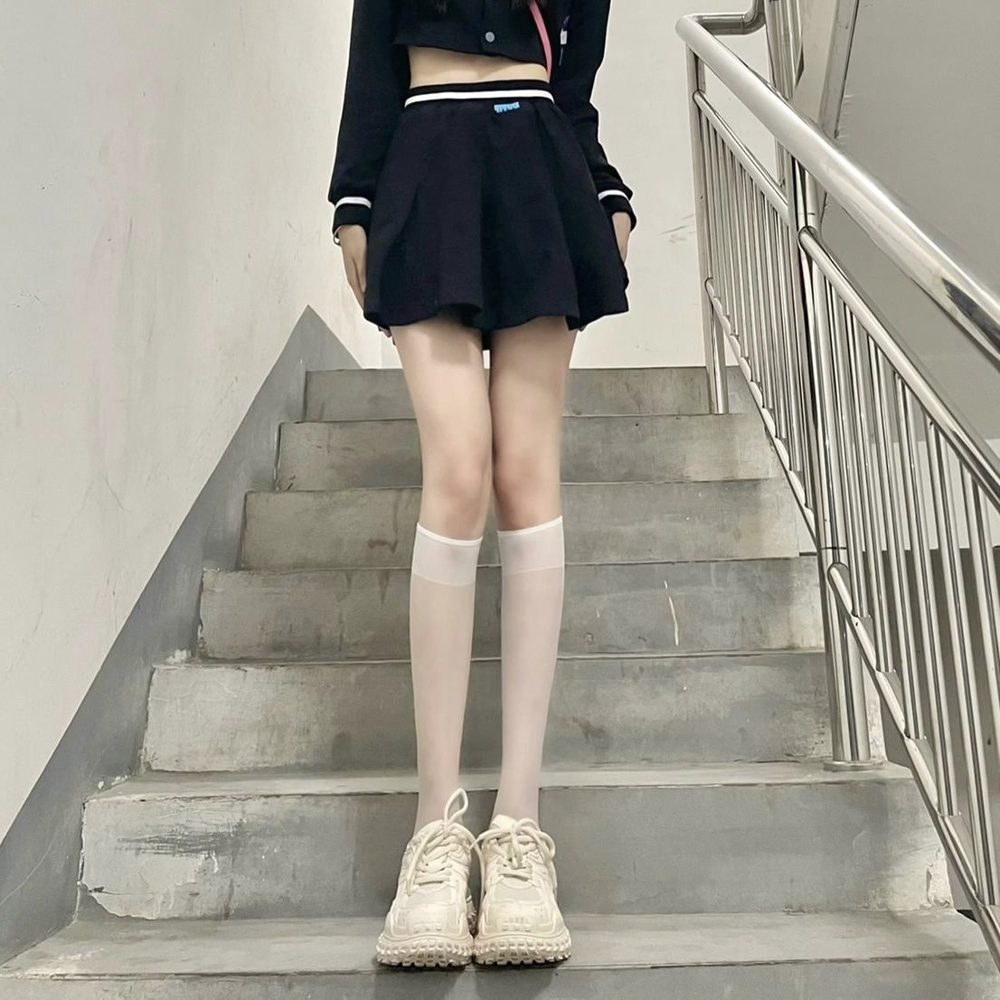 四十只狮袜子女夏季薄款小腿袜jk日系半筒透明白丝长筒过膝袜黑丝