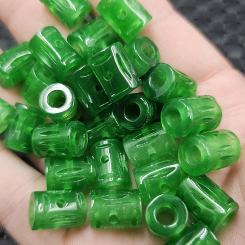 菠菜绿大孔金钱珠玉石散珠碧绿色路路通珠子diy手链项链饰品配件