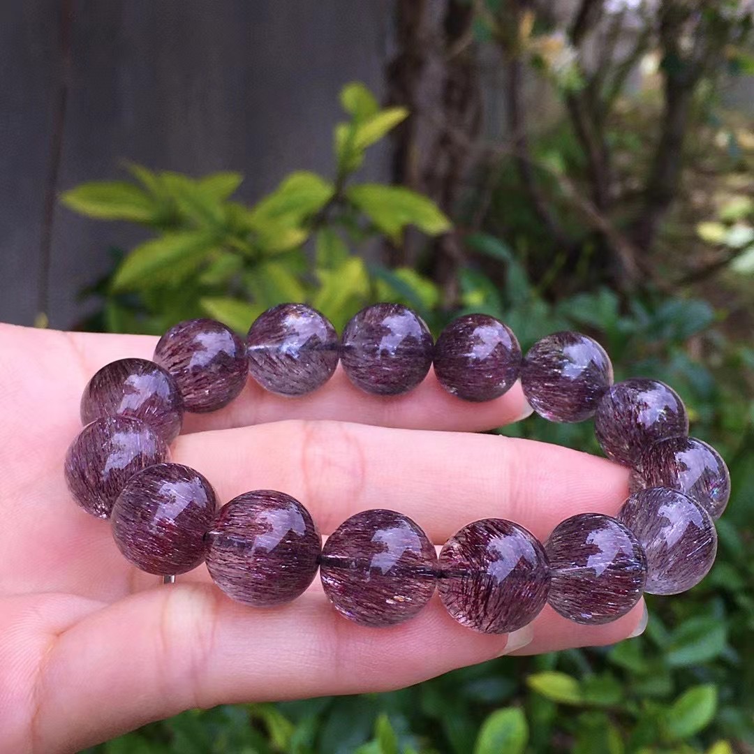 收藏级黑加仑手链黑超七烟花红发晶紫发晶顺发手串diy吊坠