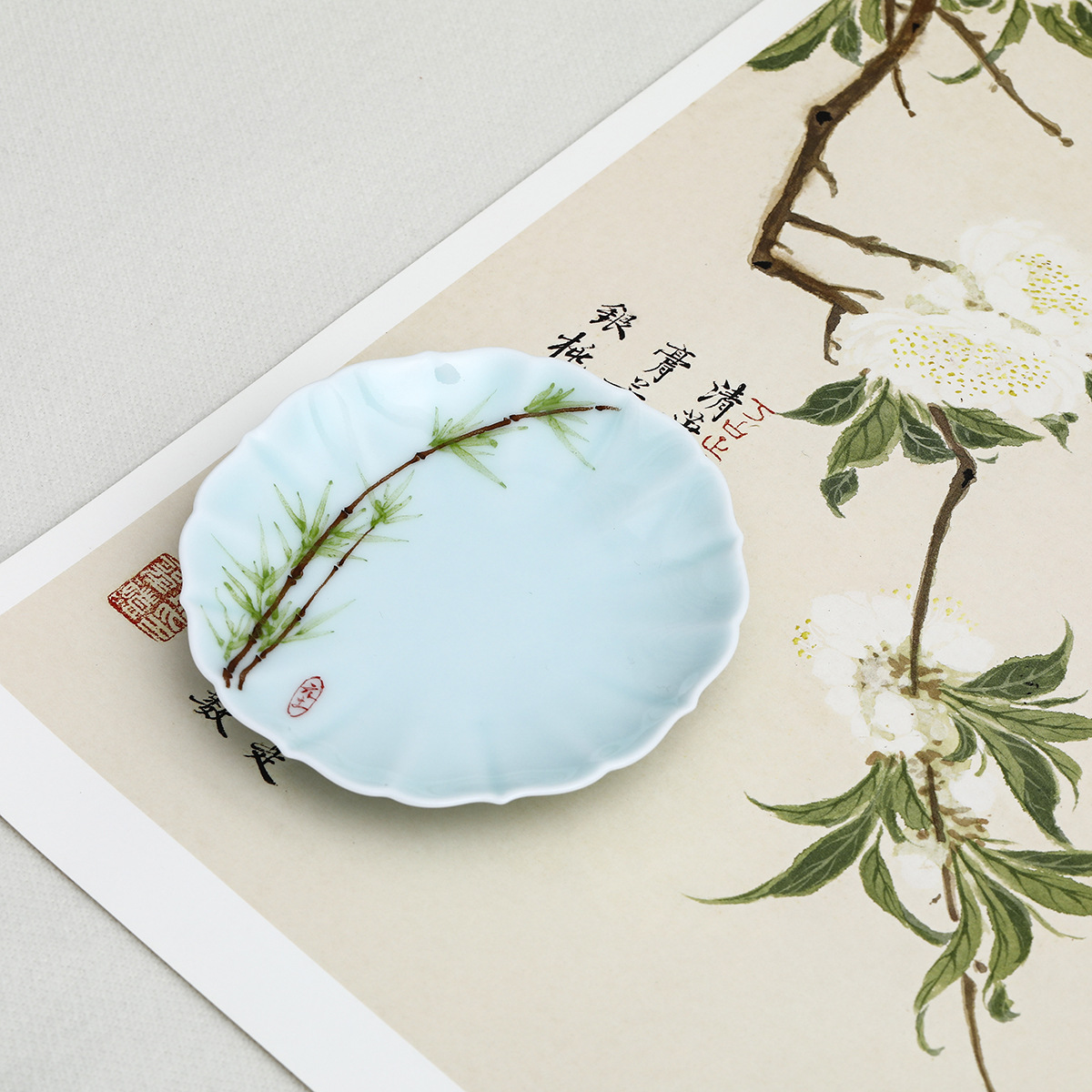 批发锦瑟文房景德镇手绘陶瓷墨碟笔舔墨池毛笔墨水墨盘抄经墨汁小