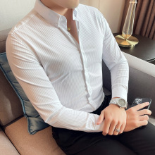 韩版衣服衬衫男长袖修身条纹气衬衣纯色百搭四季款寸衣CS8869-P68