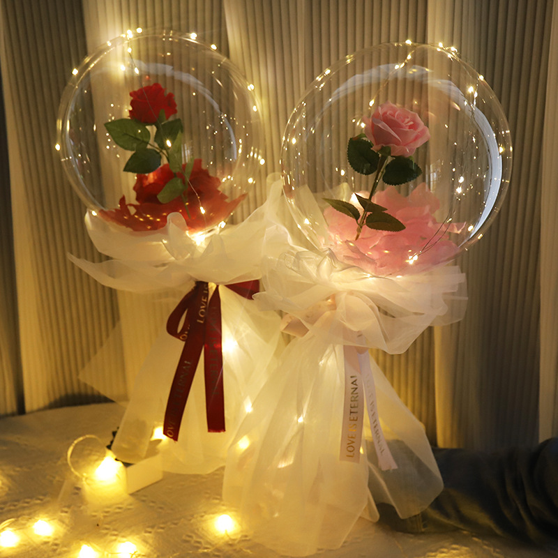 Internet Celebrity Rose Bounce Ball Luminous Transparent Wedding Birthday Party Holiday Decorations Arrangement Romantic Bouquet Balloon